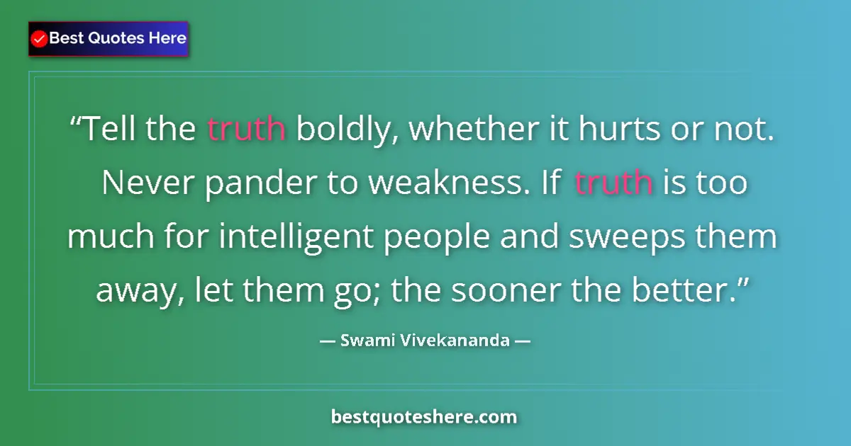 Quote by Swami Vivekananda: Tell the truth boldly, whether it hurts or not. Ne