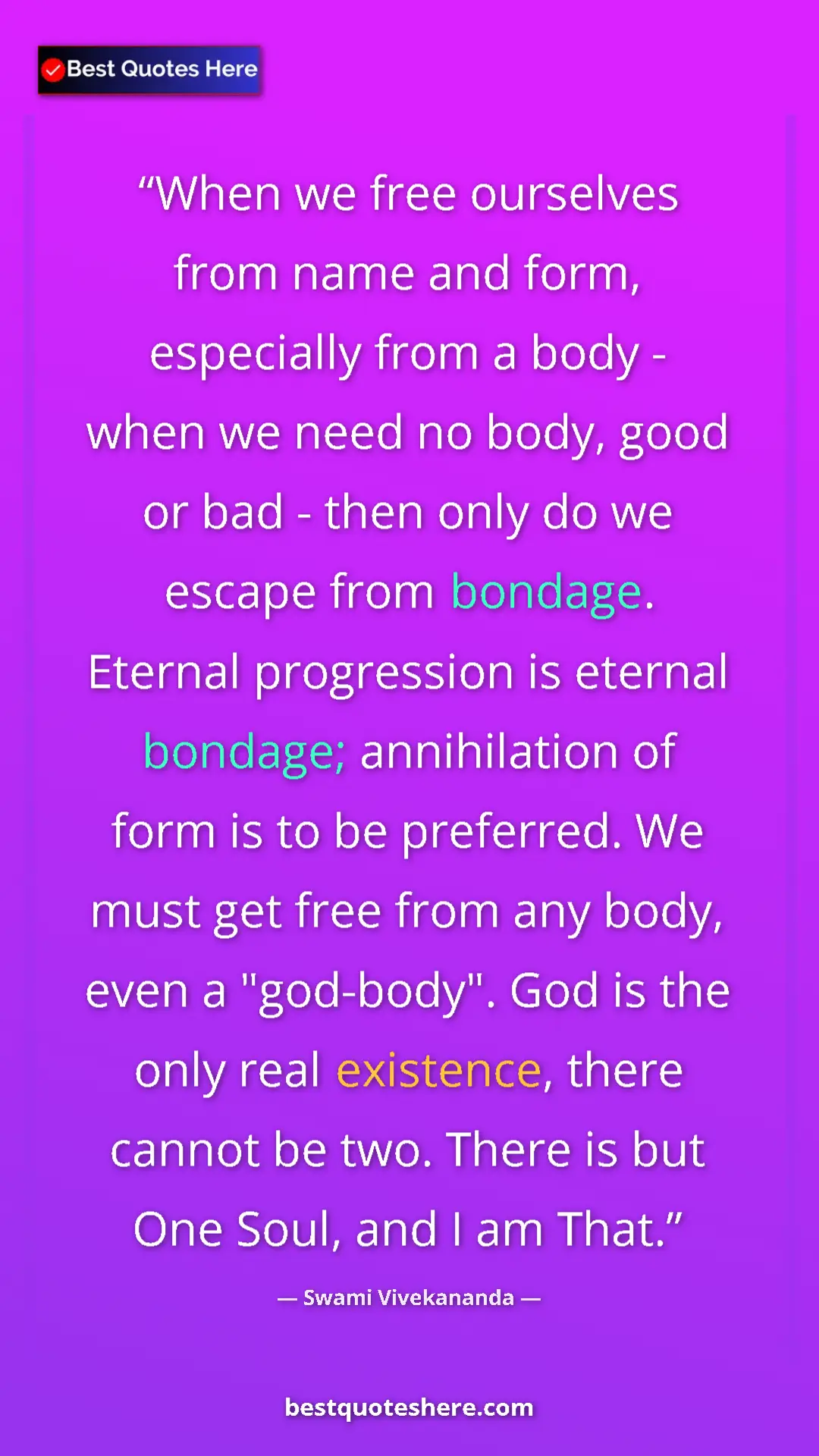 Swami Vivekananda Quote Card: "When we free ourselves from name and form, especially from..." Pinterest quote poster by Swami Vivekananda: "When we free ourselves from name and form, especially from..."