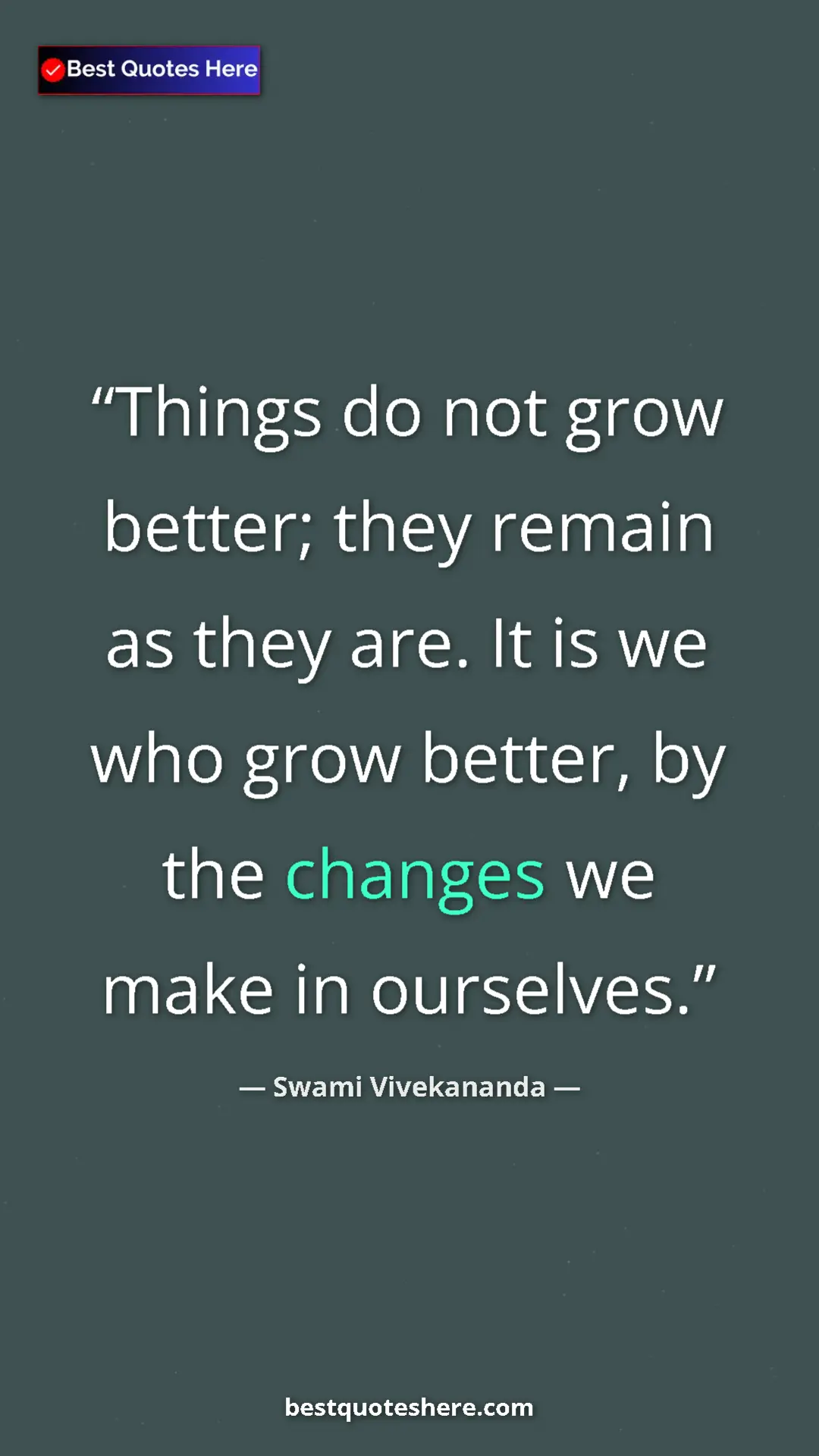 Pinterest quote poster by Swami Vivekananda: "Things do not grow better; they remain as they are. It is..."