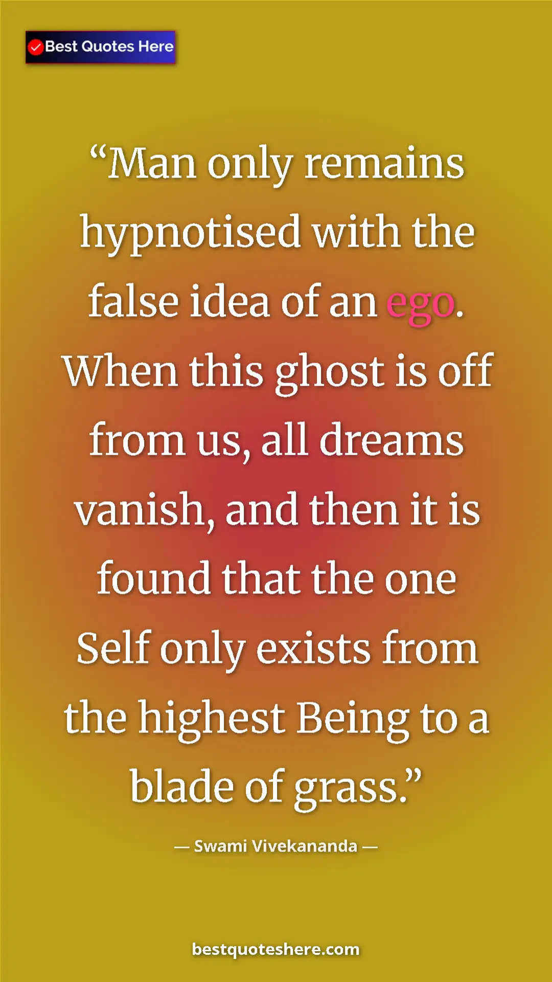 Pinterest quote poster by Swami Vivekananda: "Man only remains hypnotised with the false idea of an ego. W"