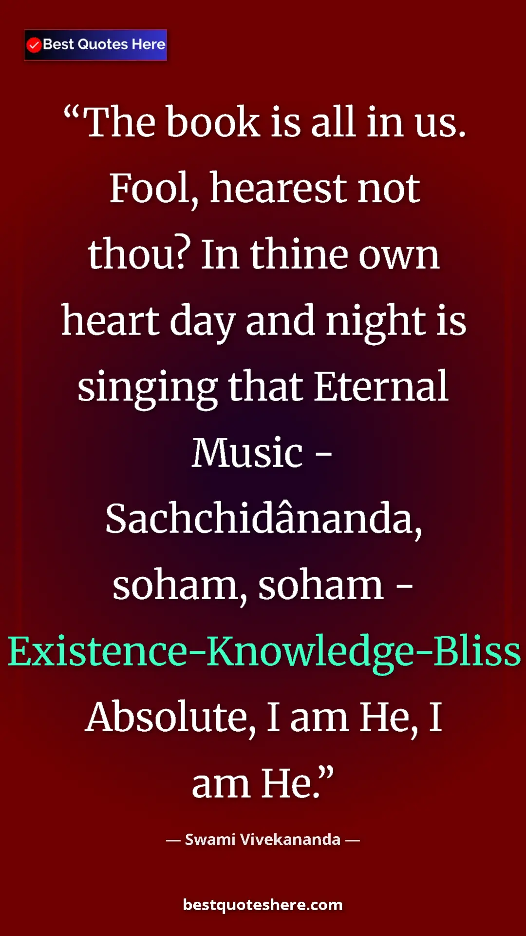 Pinterest quote poster by Swami Vivekananda: "The book is all in us. Fool, hearest not thou? In thine own..."