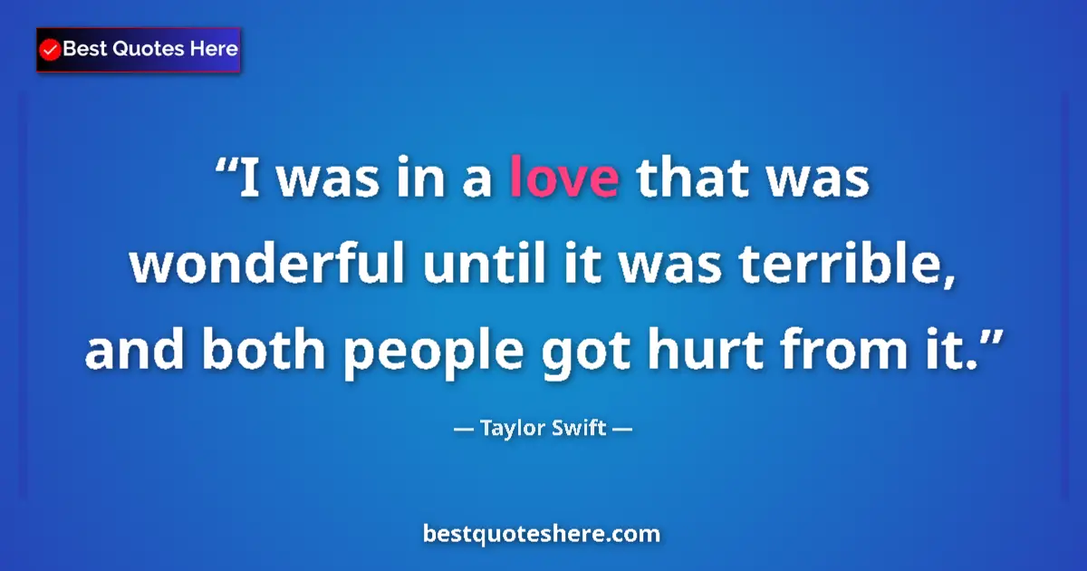 Quote by Taylor Swift: I was in a love that was wonderful until it was terrible, and both people got hurt from it....