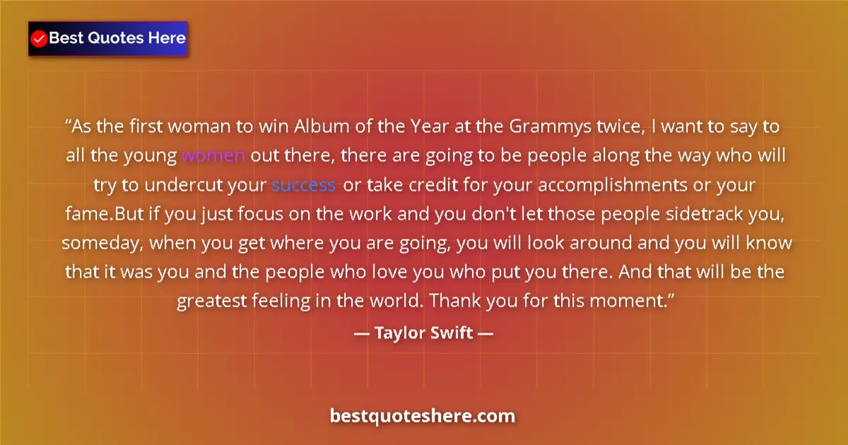 Quote by Taylor Swift: As the first woman to win Album of the Year at the Grammys twice, I want to say to all the young wom...