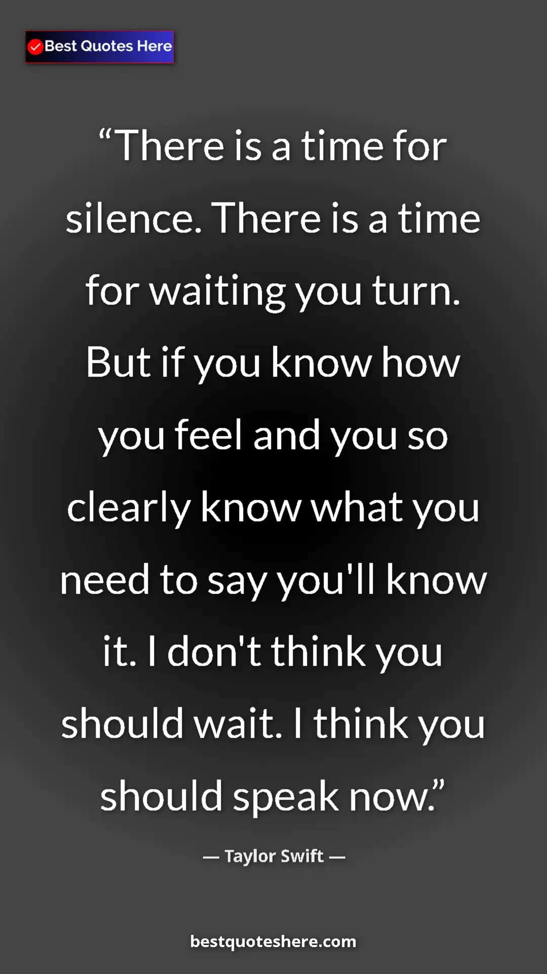 Pinterest quote poster by Taylor Swift: "There is a time for silence. There is a time for waiting..."