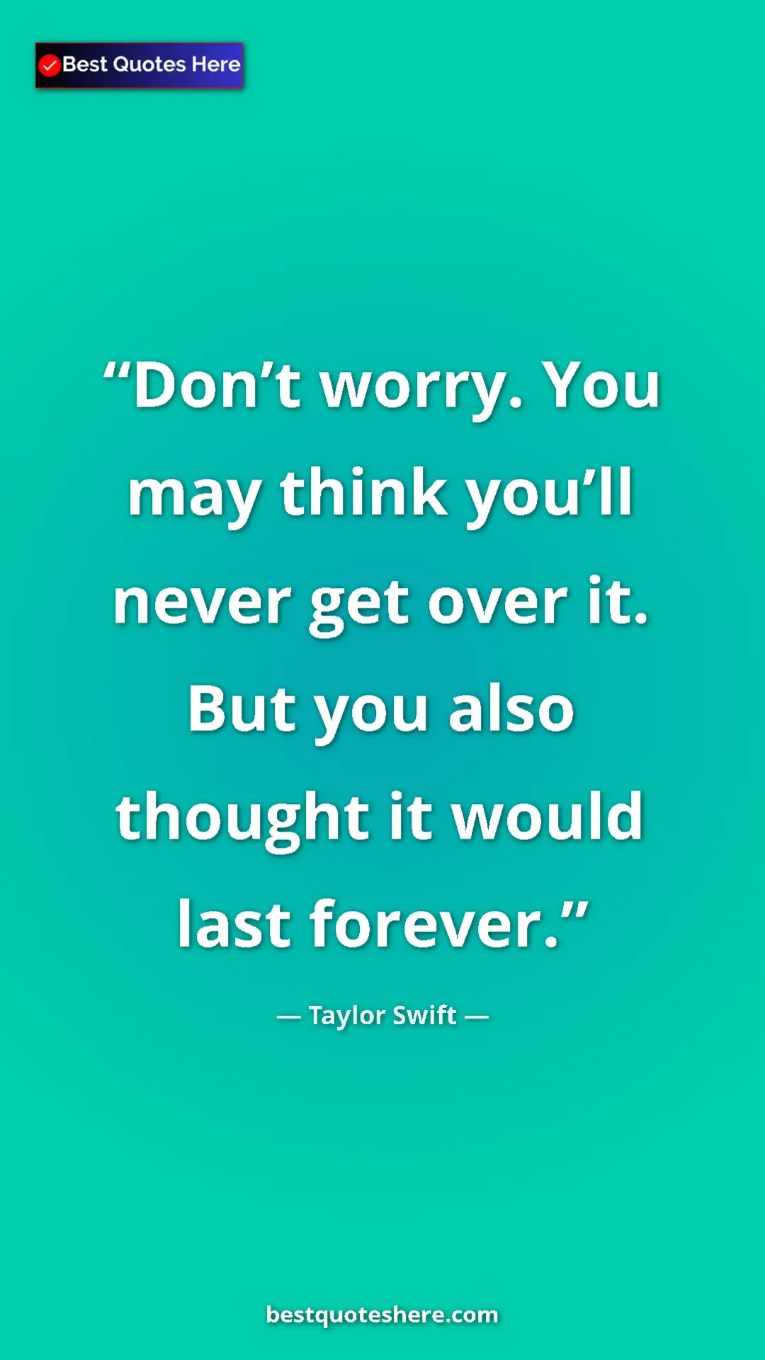 Pinterest quote poster by Taylor Swift: "Don’t worry. You may think you’ll never get over it. But..."