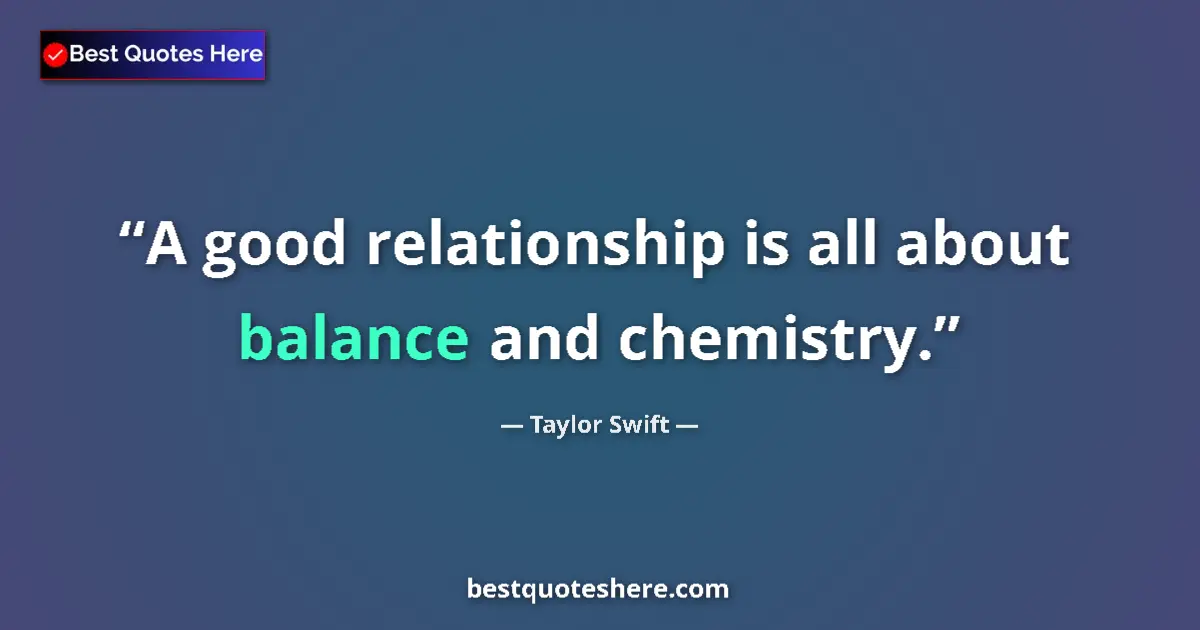Quote by Taylor Swift: A good relationship is all about balance and chemistry....