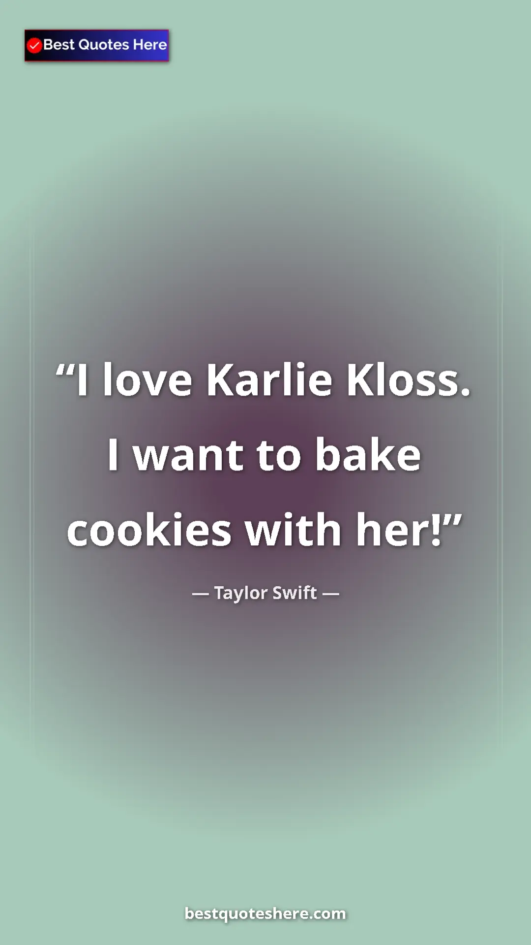 Pinterest quote poster by Taylor Swift: "I love Karlie Kloss. I want to bake cookies with her!"