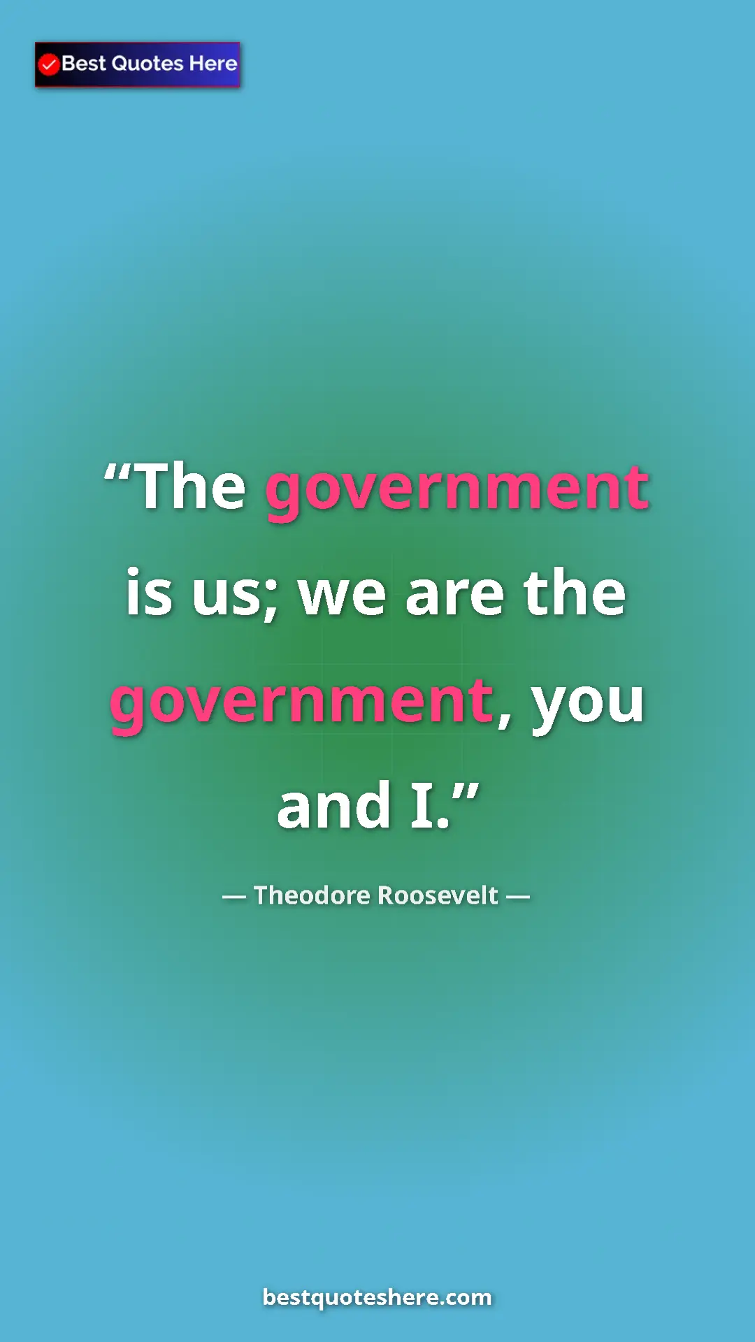 Pinterest quote poster by Theodore Roosevelt: "The government is us; we are the government, you and I."