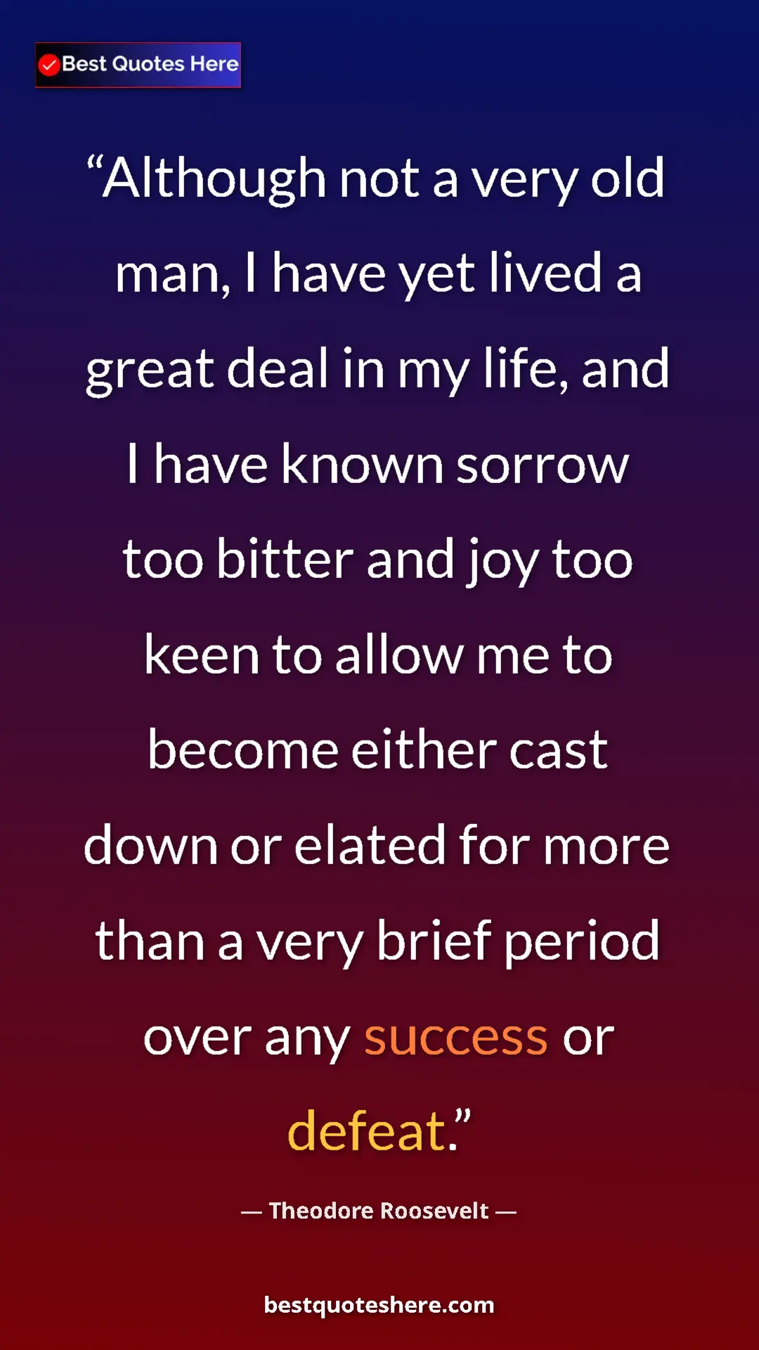 Pinterest quote poster by Theodore Roosevelt: "Although not a very old man, I have yet lived a great deal..."