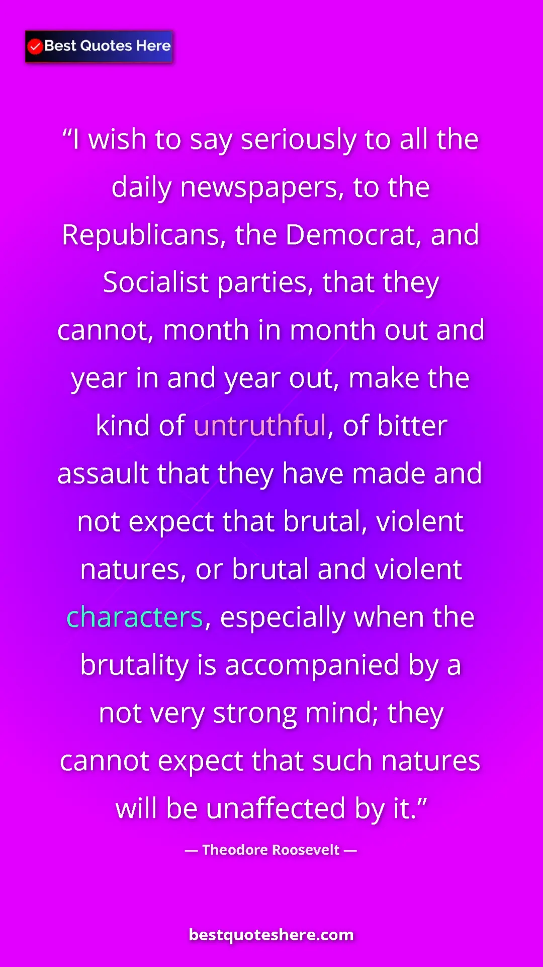 Pinterest quote poster by Theodore Roosevelt: "I wish to say seriously to all the daily newspapers, to the..."