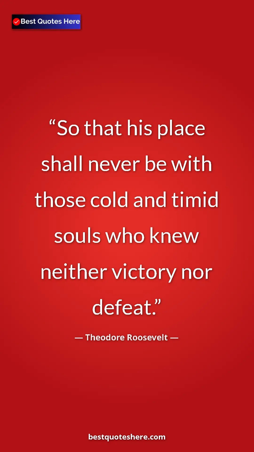 Pinterest quote poster by Theodore Roosevelt: "So that his place shall never be with those cold and timid..."