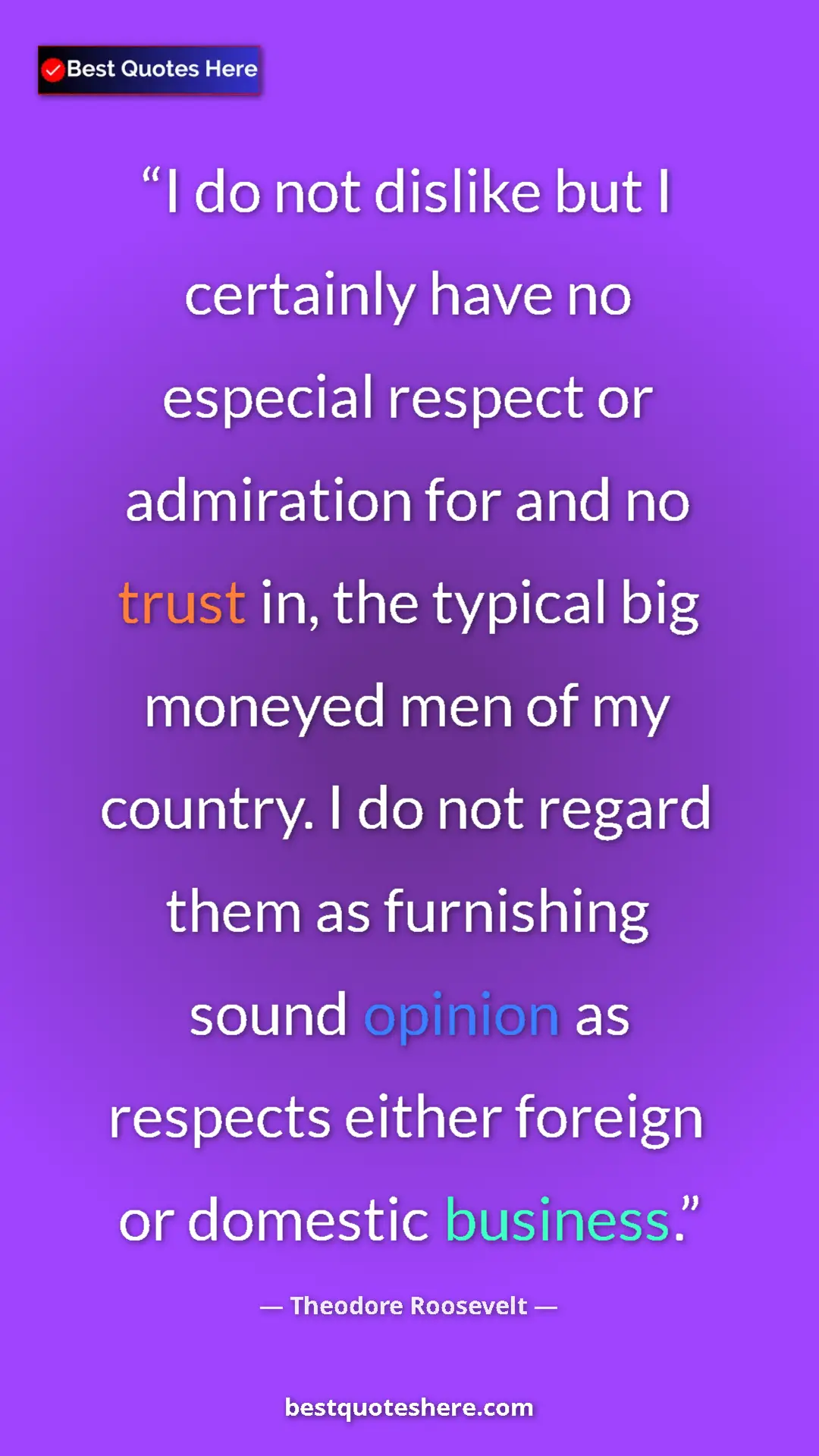 Theodore Roosevelt Quote Card: "I do not dislike but I certainly have no especial respect..." Pinterest quote poster by Theodore Roosevelt: "I do not dislike but I certainly have no especial respect..."