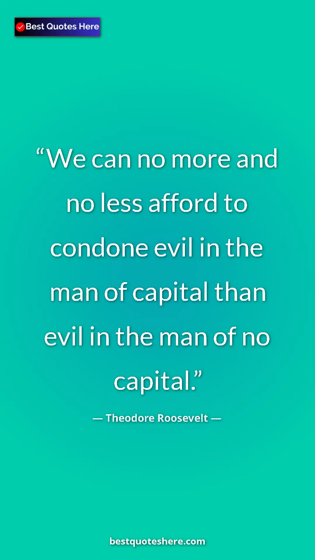 Theodore Roosevelt Quote Card: "We can no more and no less afford to condone evil in the..." Pinterest quote poster by Theodore Roosevelt: "We can no more and no less afford to condone evil in the..."
