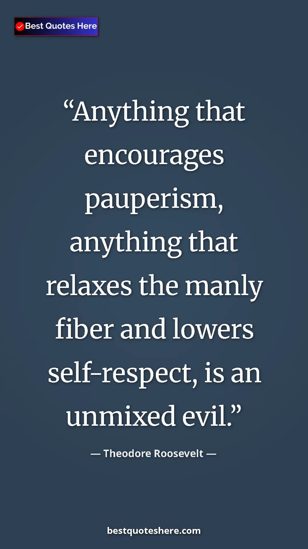 Theodore Roosevelt Quote Card: "Anything that encourages pauperism, anything that relaxes..." Pinterest quote poster by Theodore Roosevelt: "Anything that encourages pauperism, anything that relaxes..."