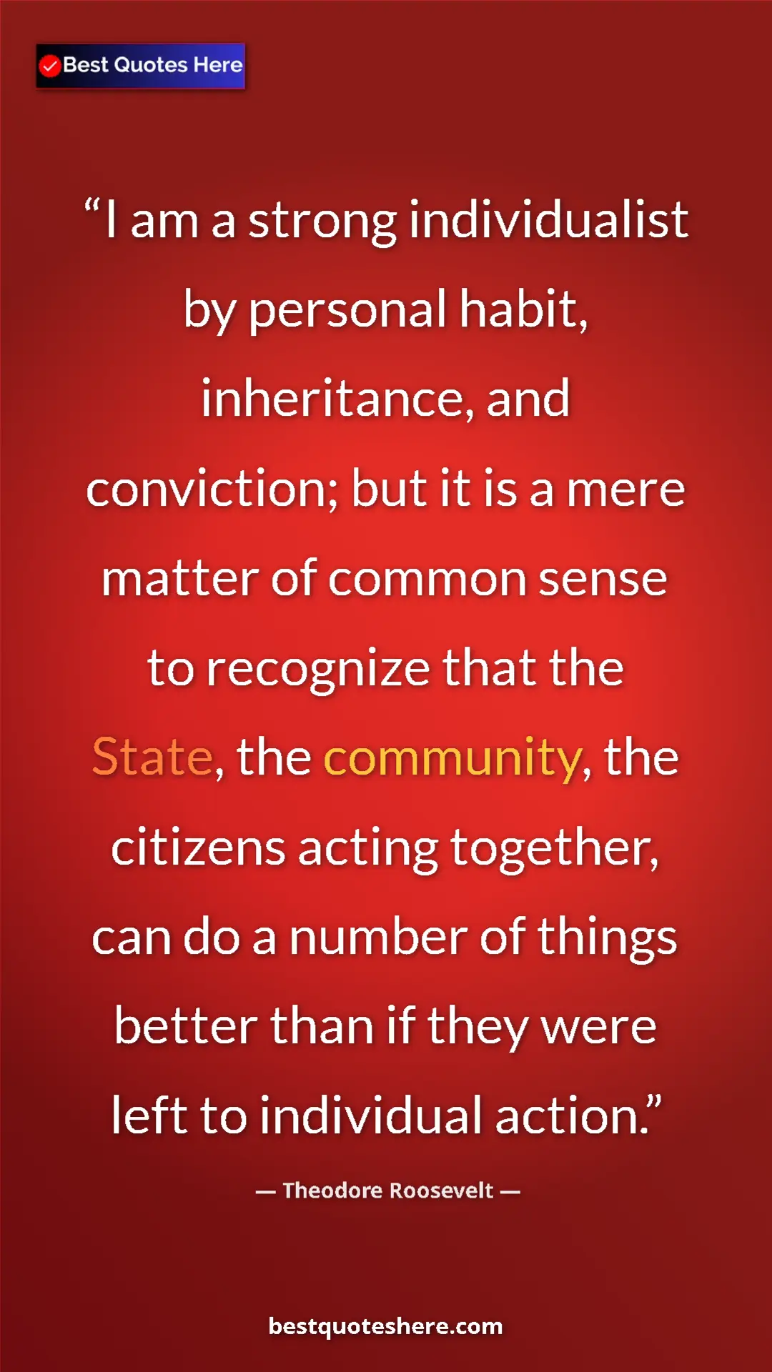 Theodore Roosevelt Quote Card: "I am a strong individualist by personal habit, inheritance,..." Pinterest quote poster by Theodore Roosevelt: "I am a strong individualist by personal habit, inheritance,..."