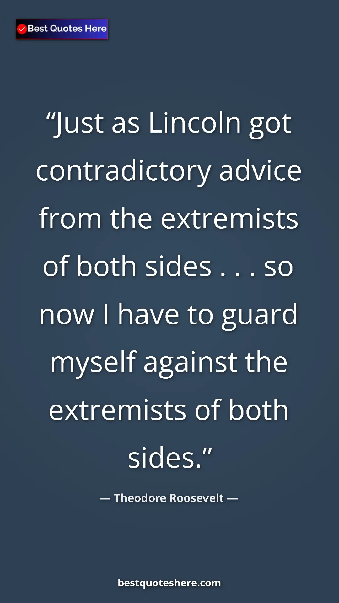 Theodore Roosevelt Quote Card: "Just as Lincoln got contradictory advice from the..." Pinterest quote poster by Theodore Roosevelt: "Just as Lincoln got contradictory advice from the..."