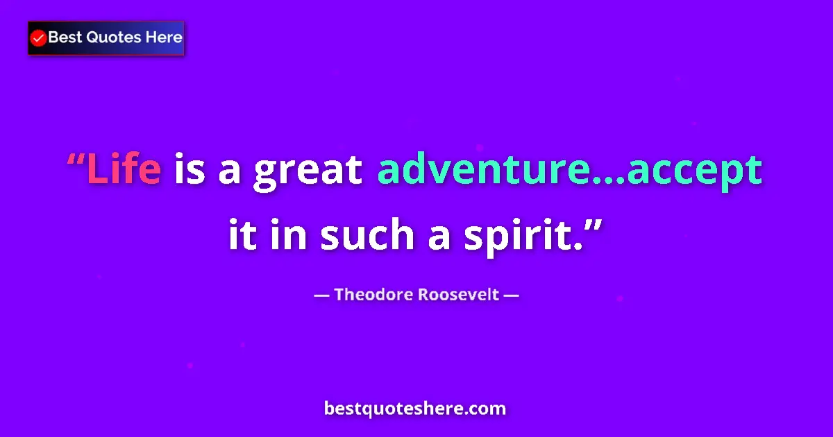 Quote by Theodore Roosevelt: Life is a great adventure…accept it in such a spirit....