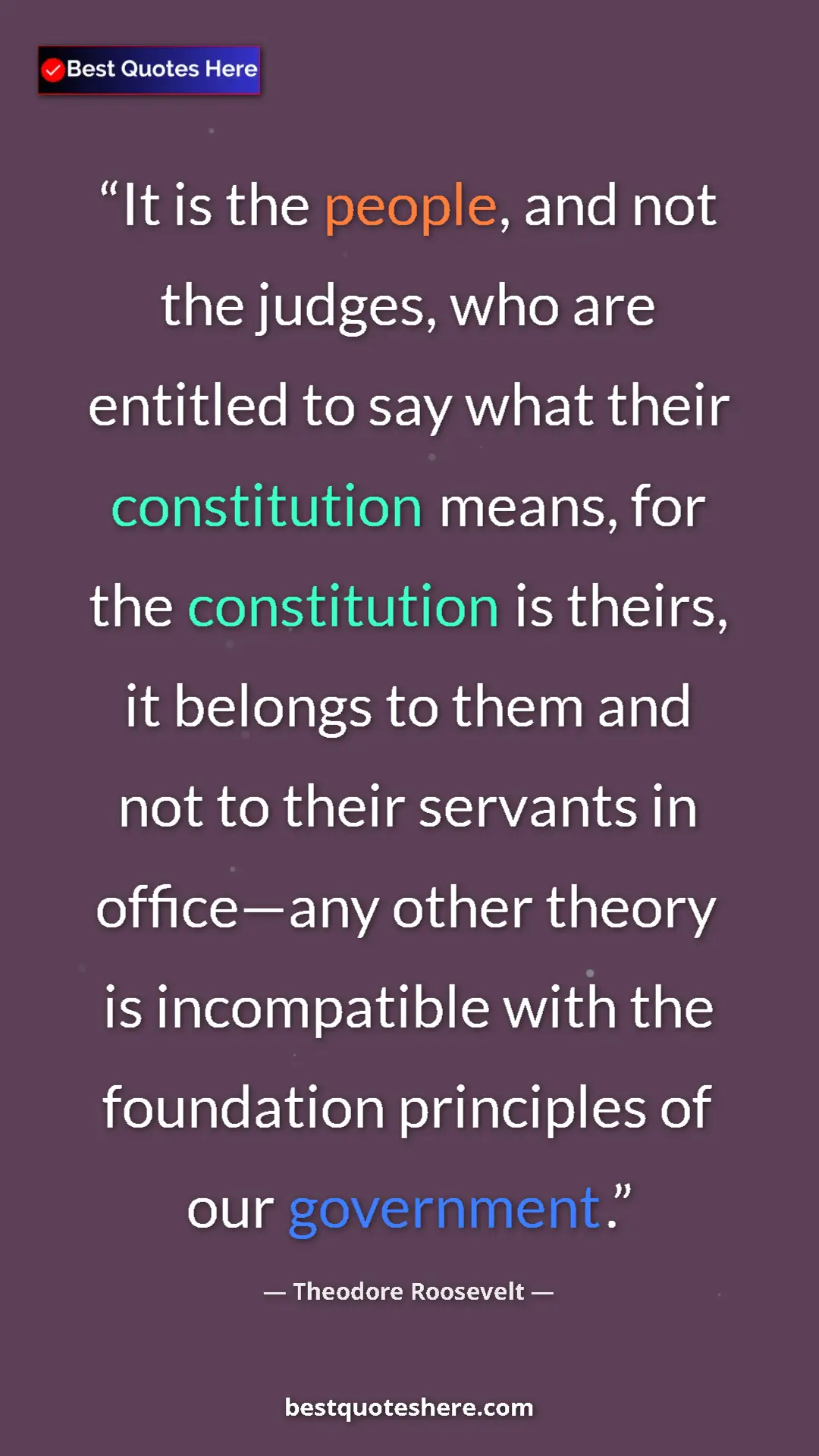 Pinterest quote poster by Theodore Roosevelt: "It is the people, and not the judges, who are entitled to..."