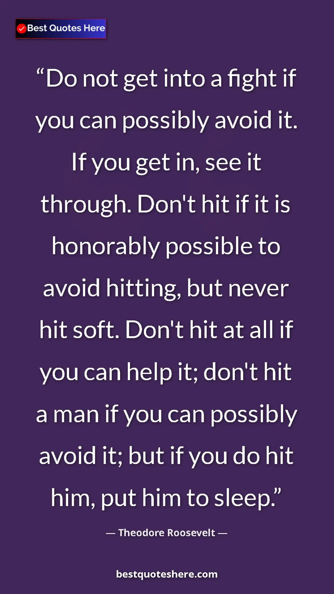 Pinterest quote poster by Theodore Roosevelt: "Do not get into a fight if you can possibly avoid it. If..."