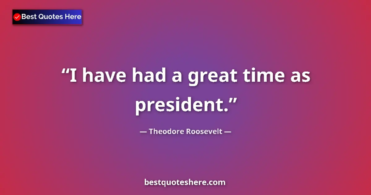 Quote by Theodore Roosevelt: I have had a great time as president....