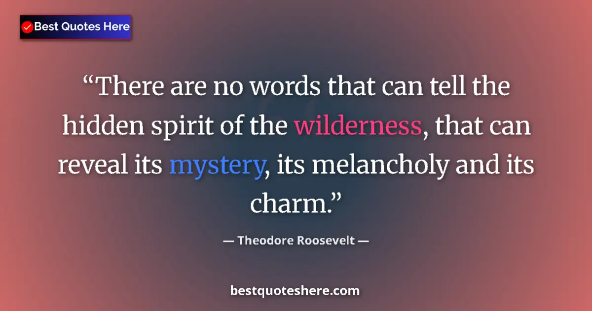 Image for the quote by Theodore Roosevelt: There are no words that can tell the hidden spirit of the wilderness, that can reveal its mystery, i...