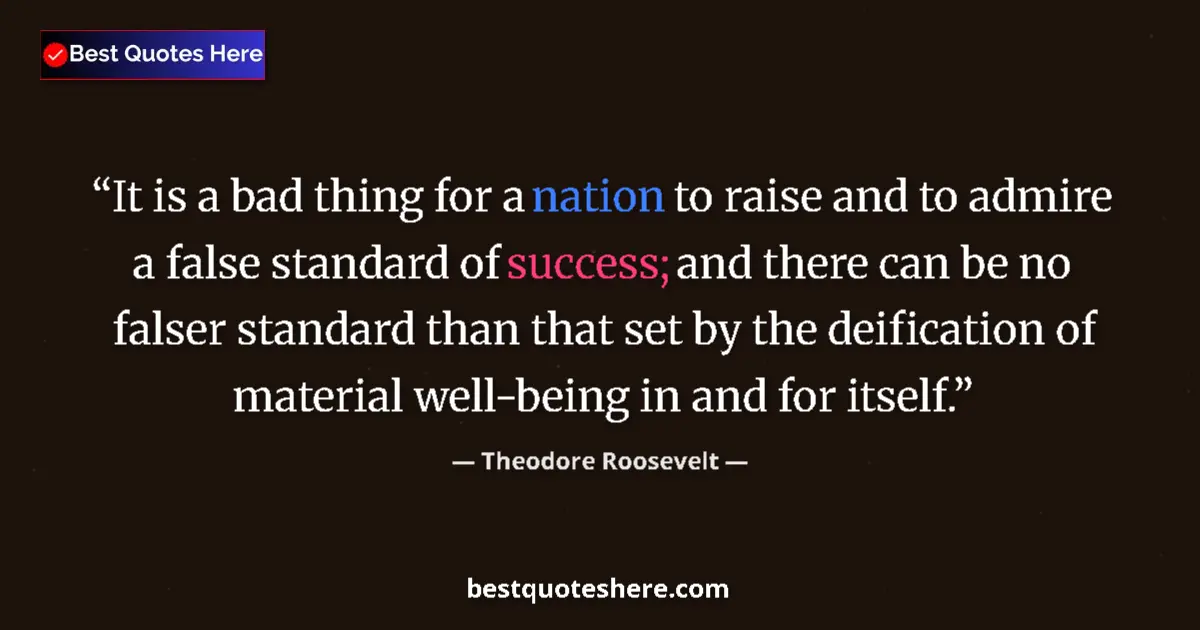Image for the quote by Theodore Roosevelt: It is a bad thing for a nation to raise and to admire a false standard of success; and there can be ...