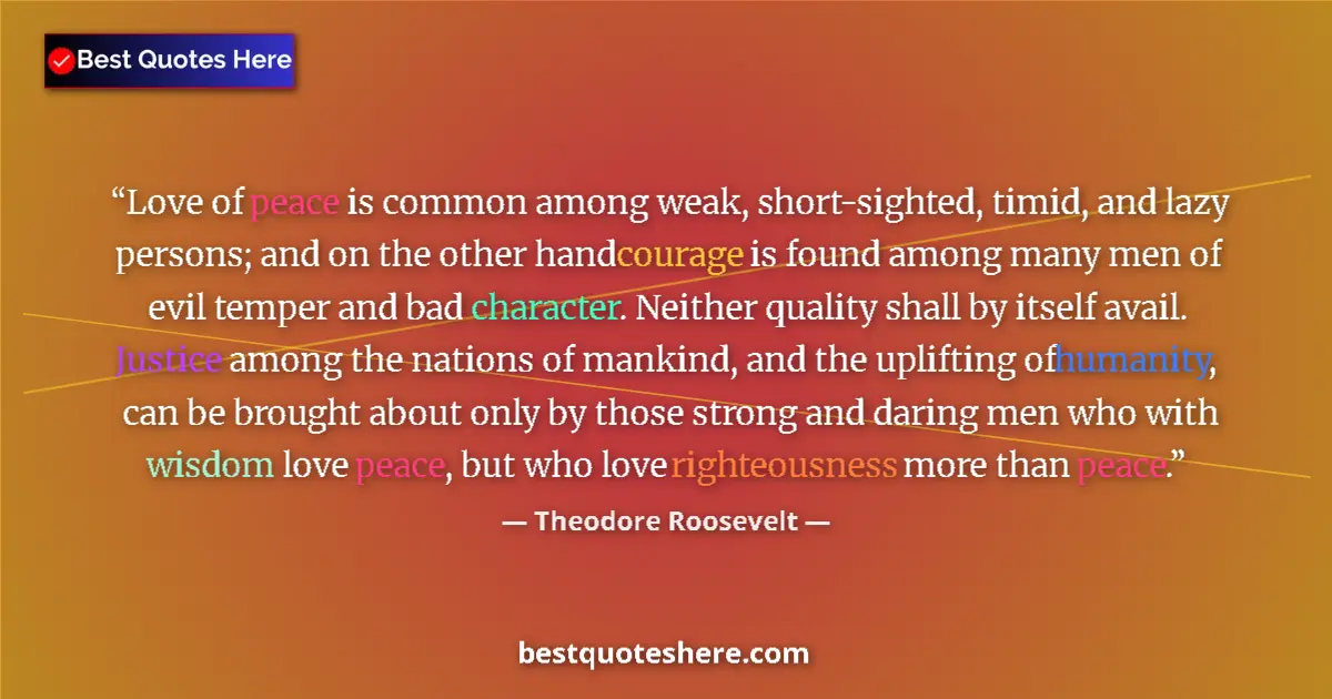 Quote by Theodore Roosevelt: Love of peace is common among weak, short-sighted,