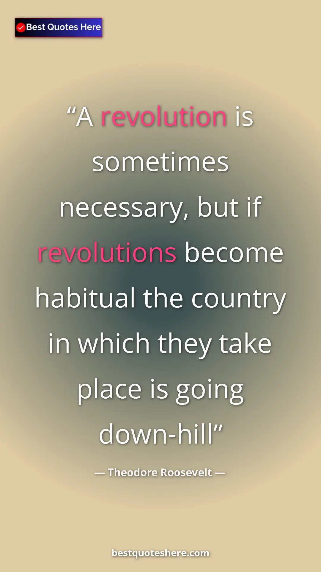 Pinterest quote poster by Theodore Roosevelt: "A revolution is sometimes necessary, but if revolutions..."