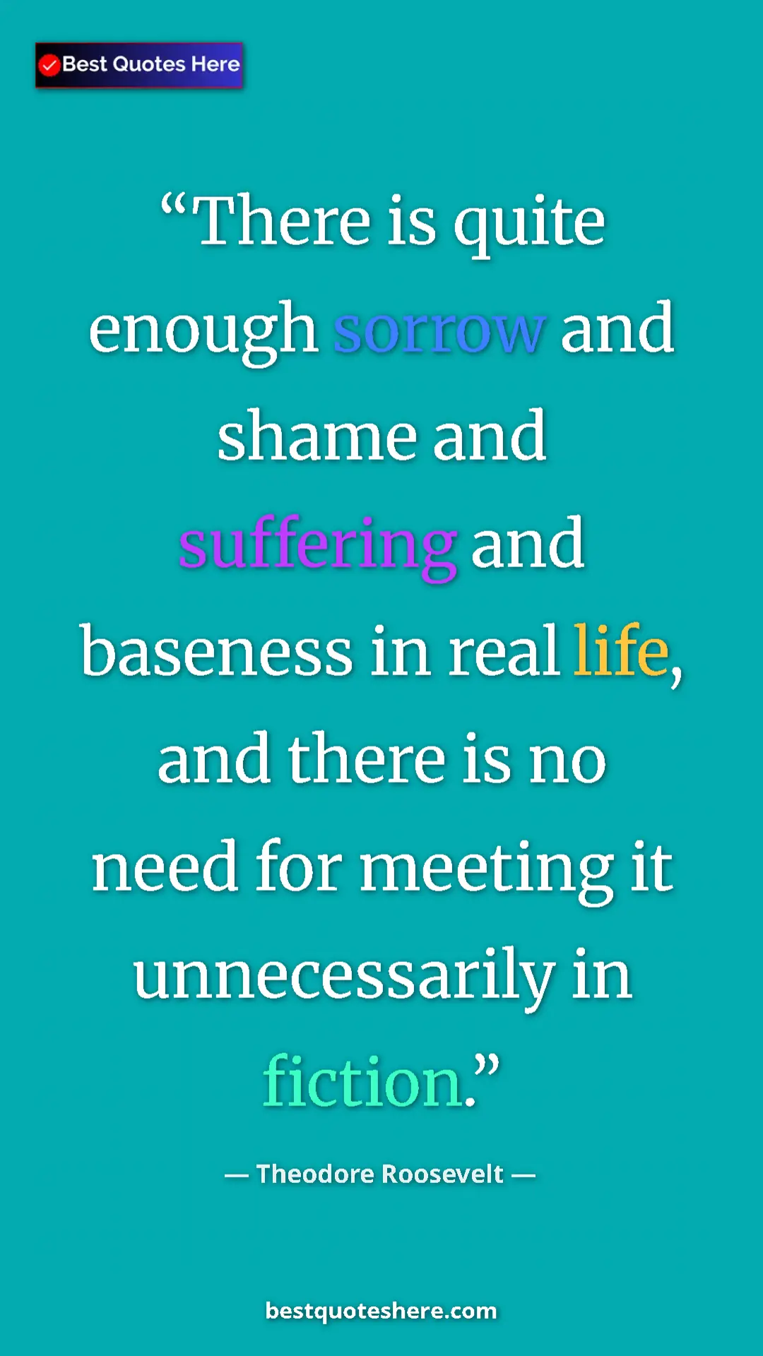 Pinterest quote poster by Theodore Roosevelt: "There is quite enough sorrow and shame and suffering and..."