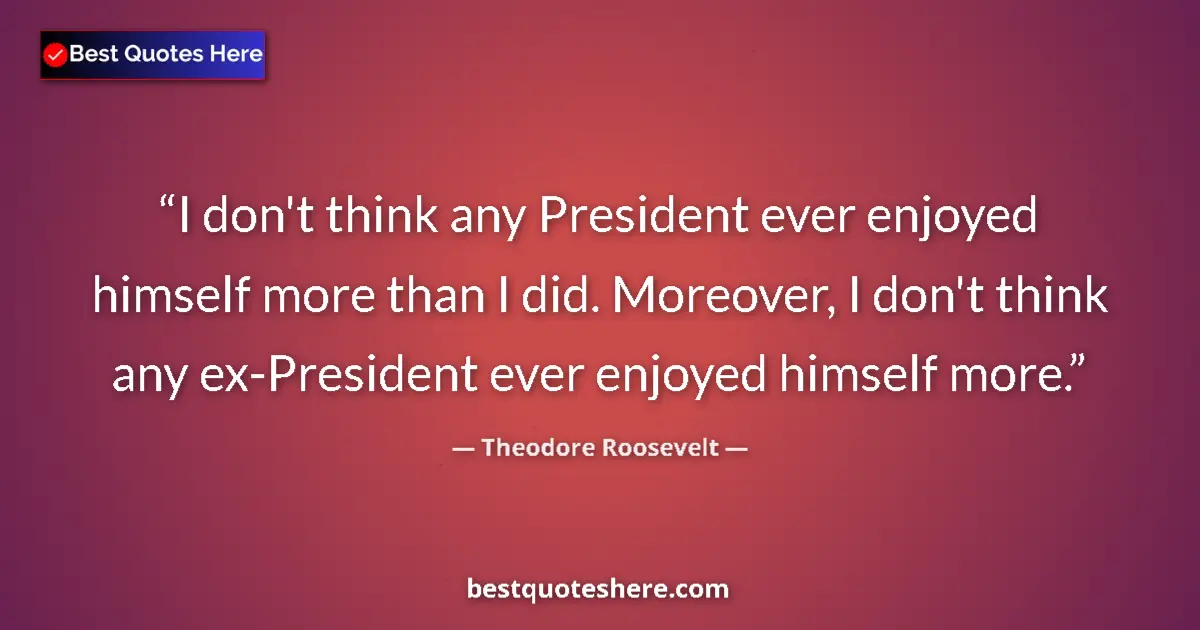 Quote by Theodore Roosevelt: I don't think any President ever enjoyed himself more than I did. Moreover, I don't think any ex-Pre...