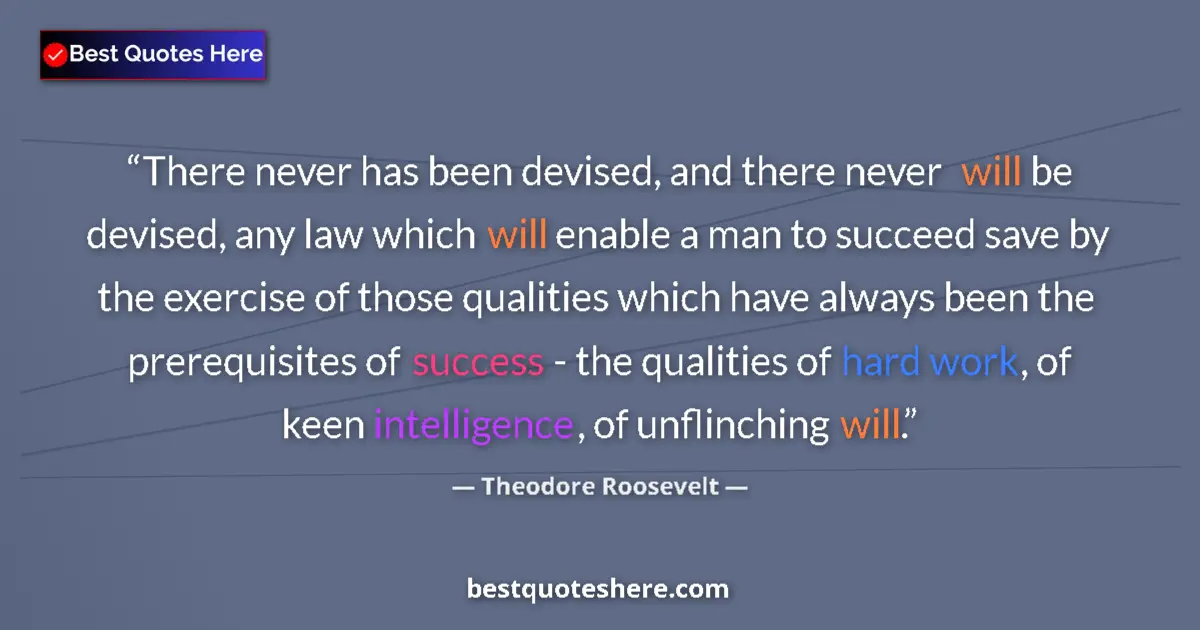 Quote by Theodore Roosevelt: There never has been devised, and there never will be devised, any law which will enable a man to su...
