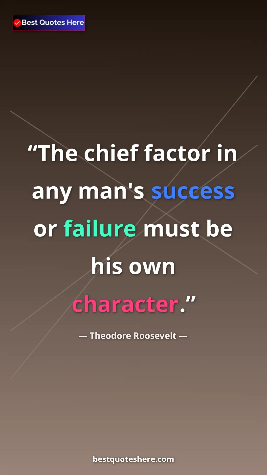 Pinterest quote poster by Theodore Roosevelt: "The chief factor in any man's success or failure must be his"