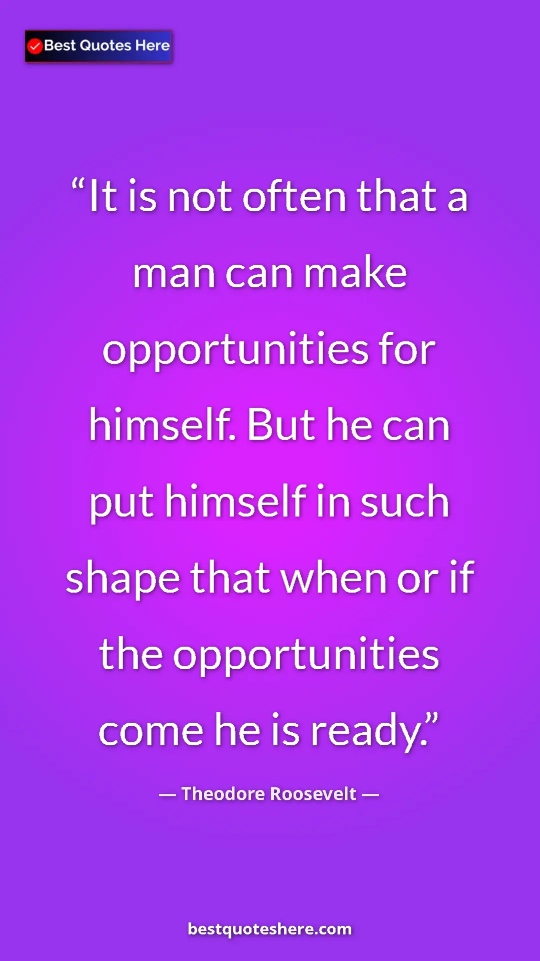 Pinterest quote poster by Theodore Roosevelt: "It is not often that a man can make opportunities for..."
