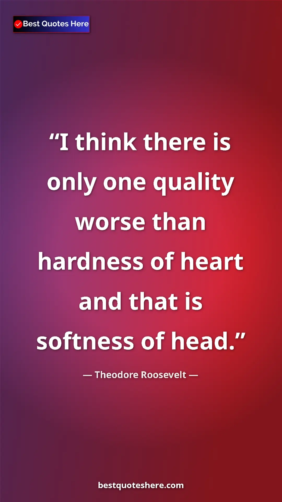 Theodore Roosevelt Quote Card: "I think there is only one quality worse than hardness of..." Pinterest quote poster by Theodore Roosevelt: "I think there is only one quality worse than hardness of..."