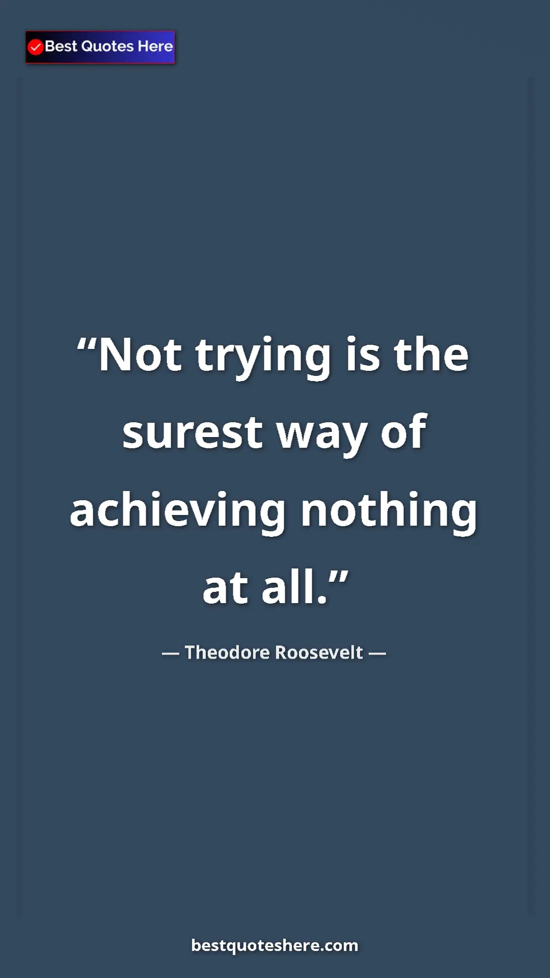 Pinterest quote poster by Theodore Roosevelt: "Not trying is the surest way of achieving nothing at all."