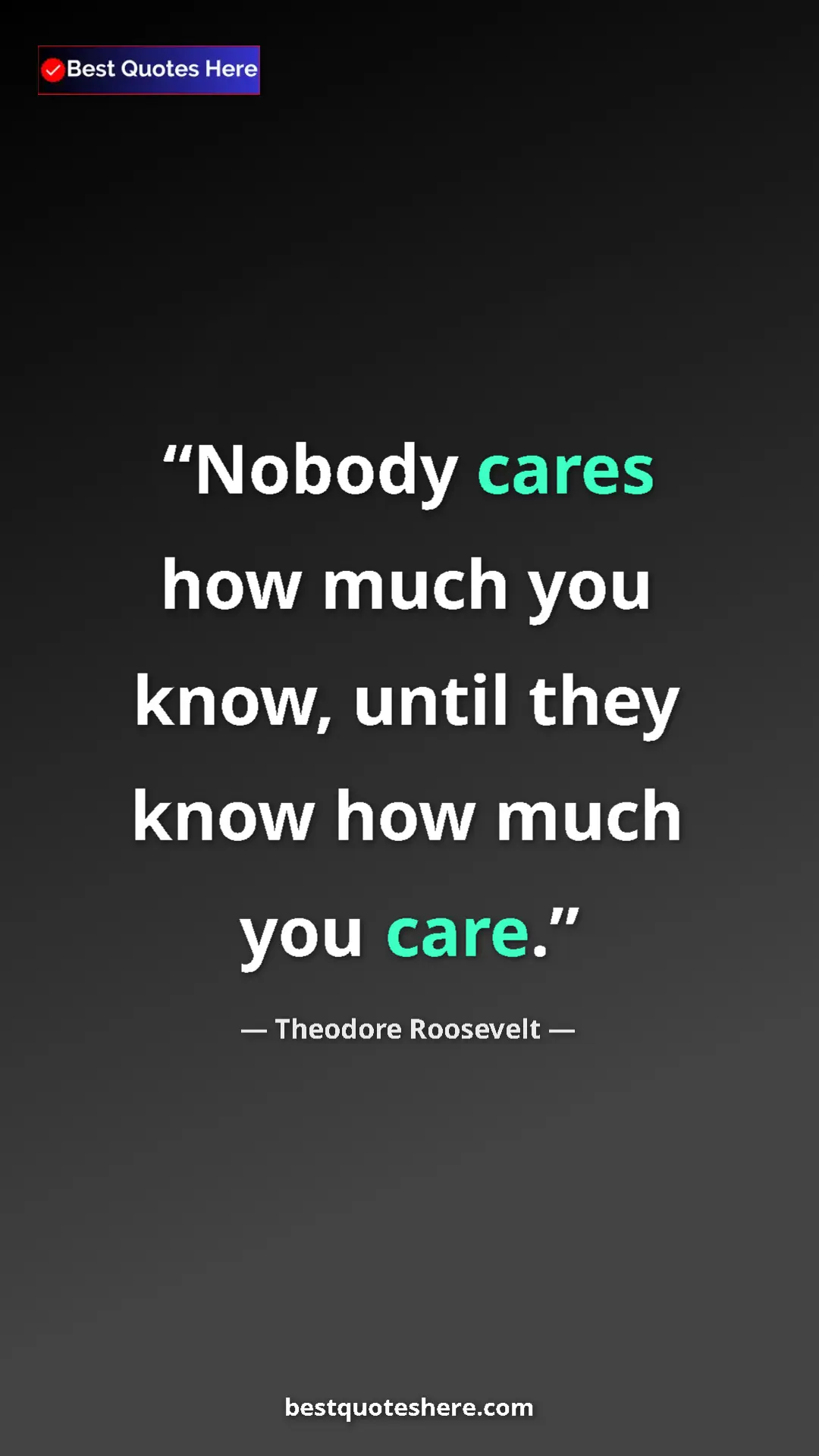 Theodore Roosevelt Quote Card: "Nobody cares how much you know, until they know how much..." Pinterest quote poster by Theodore Roosevelt: "Nobody cares how much you know, until they know how much..."
