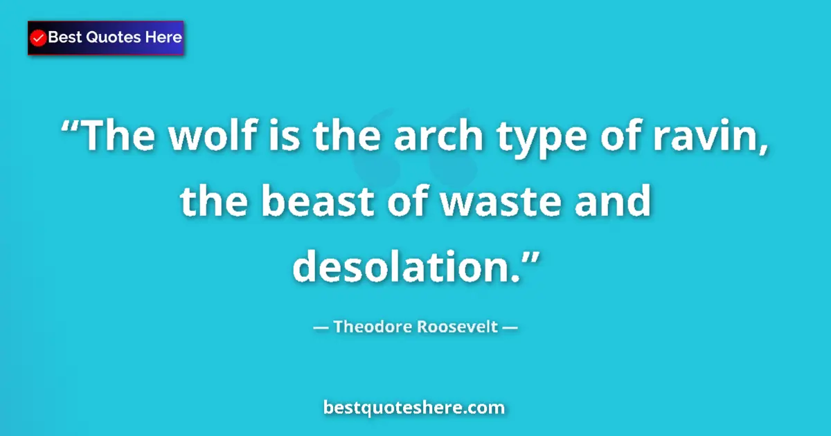 Quote by Theodore Roosevelt: The wolf is the arch type of ravin, the beast of waste and desolation....