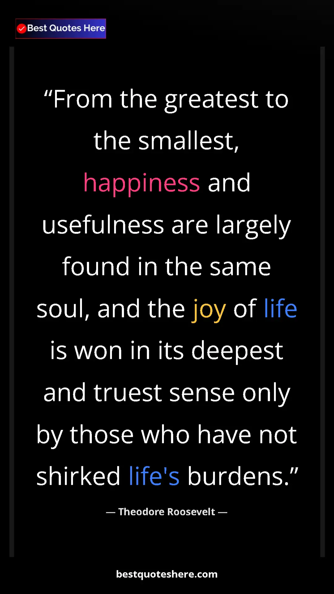 Pinterest quote poster by Theodore Roosevelt: "From the greatest to the smallest, happiness and usefulness..."
