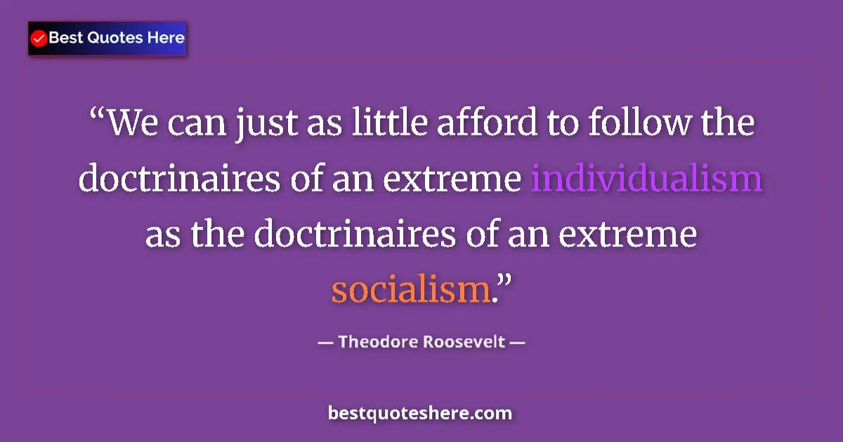 Quote by Theodore Roosevelt: We can just as little afford to follow the doctrinaires of an extreme individualism as the doctrinai...