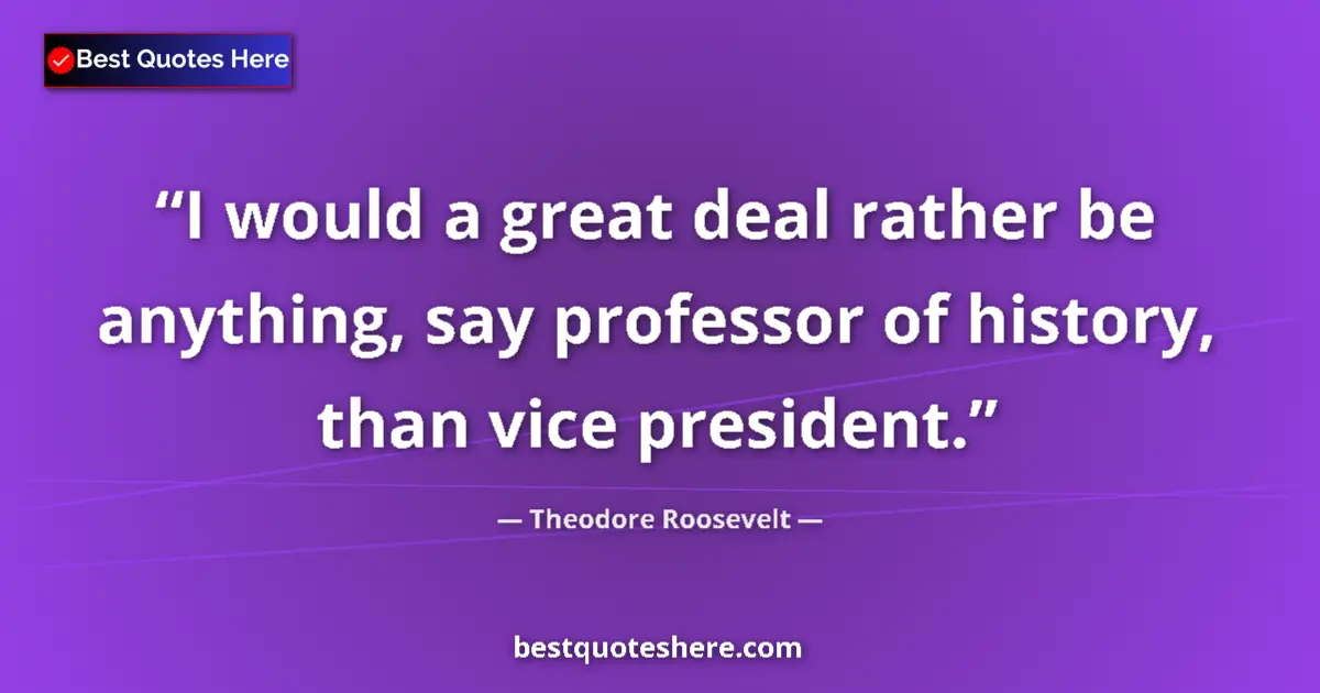 Quote by Theodore Roosevelt: I would a great deal rather be anything, say professor of history, than vice president....