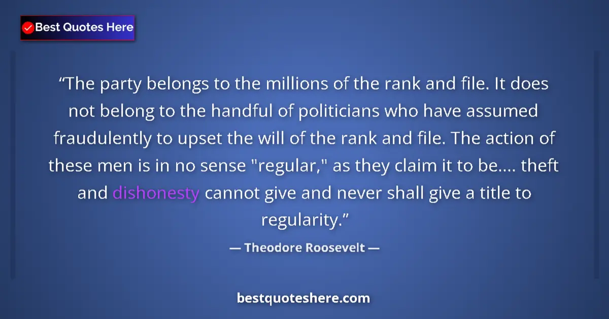 Quote by Theodore Roosevelt: The party belongs to the millions of the rank and file. It does not belong to the handful of politic...