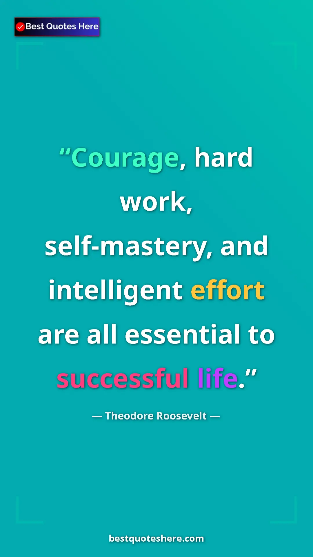 Pinterest quote poster by Theodore Roosevelt: "Courage, hard work, self-mastery, and intelligent effort..."