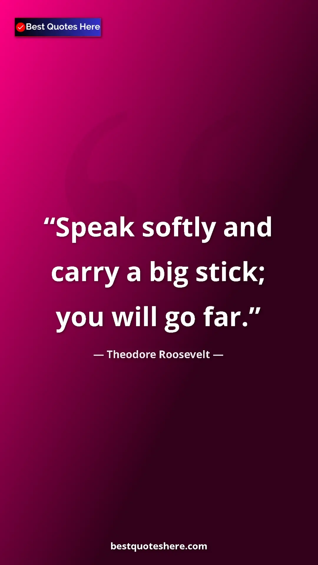 Pinterest quote poster by Theodore Roosevelt: "Speak softly and carry a big stick; you will go far."