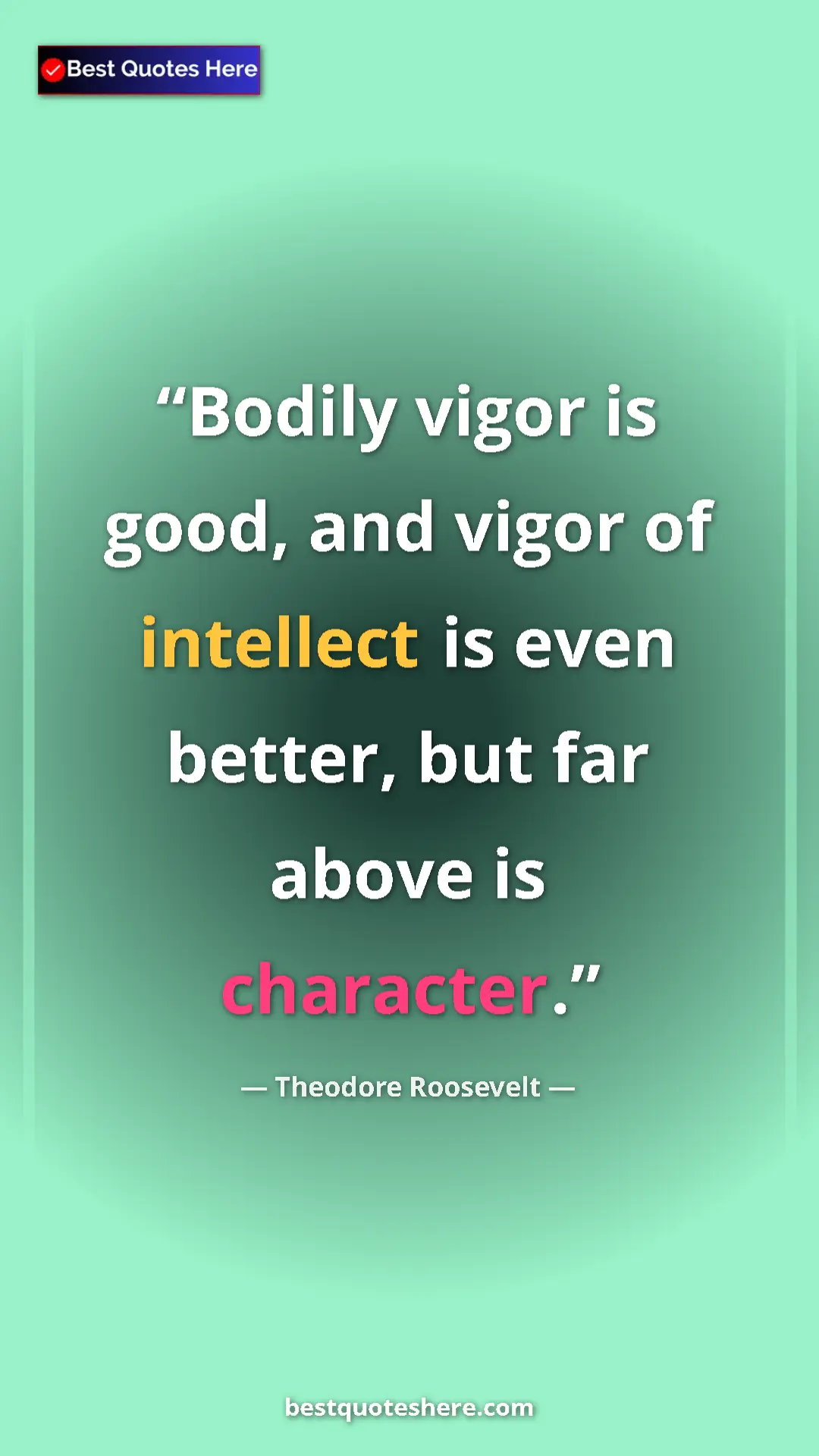 Pinterest quote poster by Theodore Roosevelt: "Bodily vigor is good, and vigor of intellect is even..."