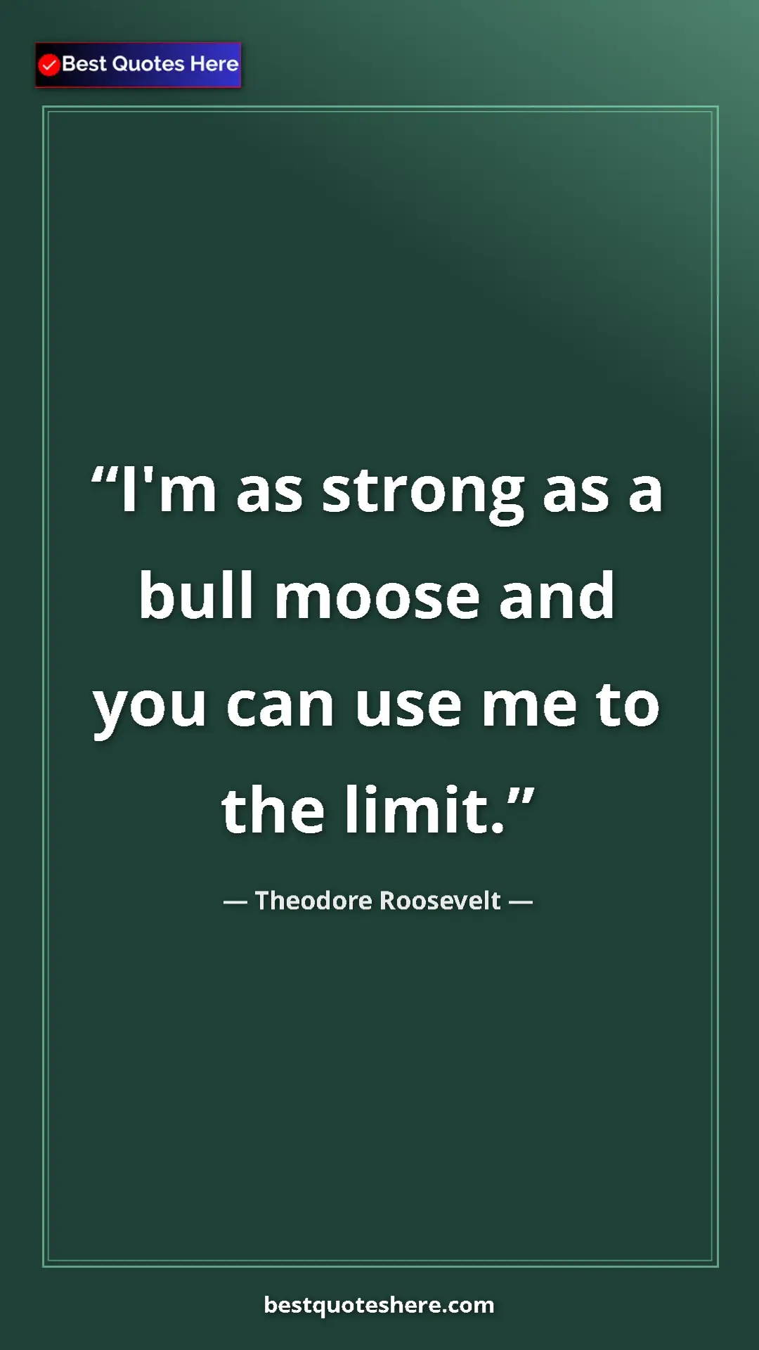 Theodore Roosevelt Quote Card: "I'm as strong as a bull moose and you can use me to the..." Pinterest quote poster by Theodore Roosevelt: "I'm as strong as a bull moose and you can use me to the..."