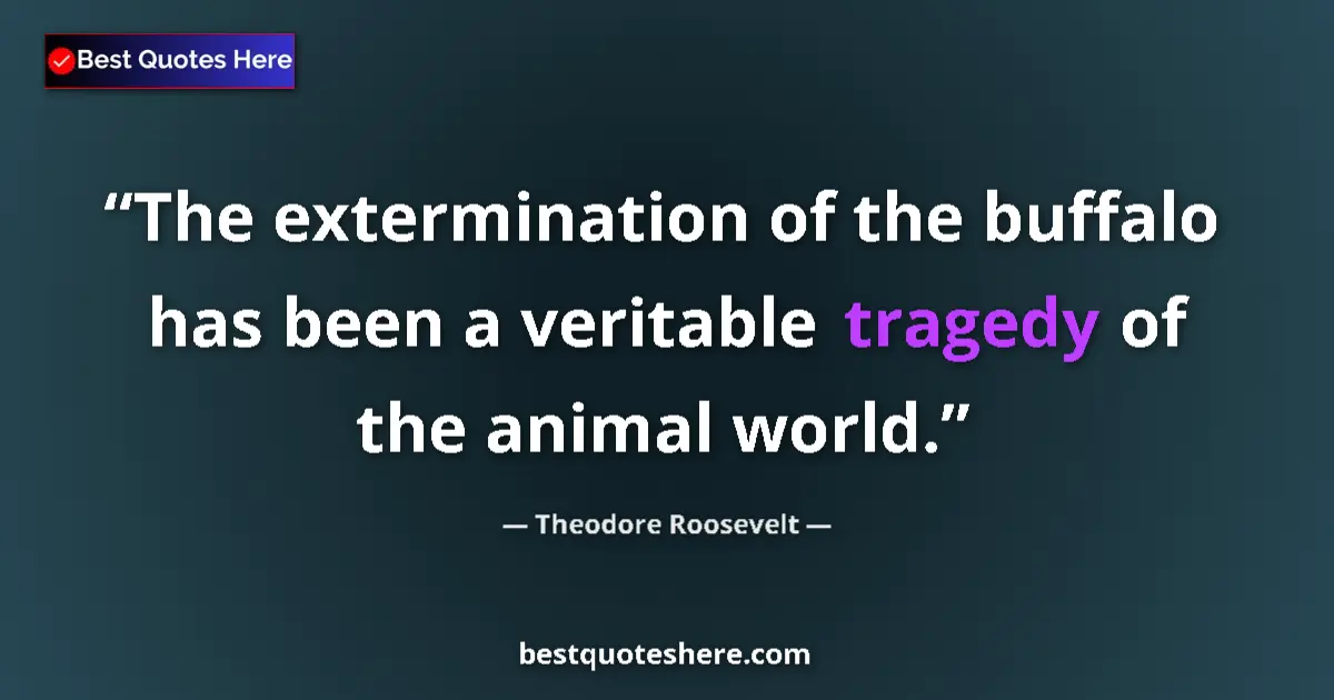Quote by Theodore Roosevelt: The extermination of the buffalo has been a veritable tragedy of the animal world....