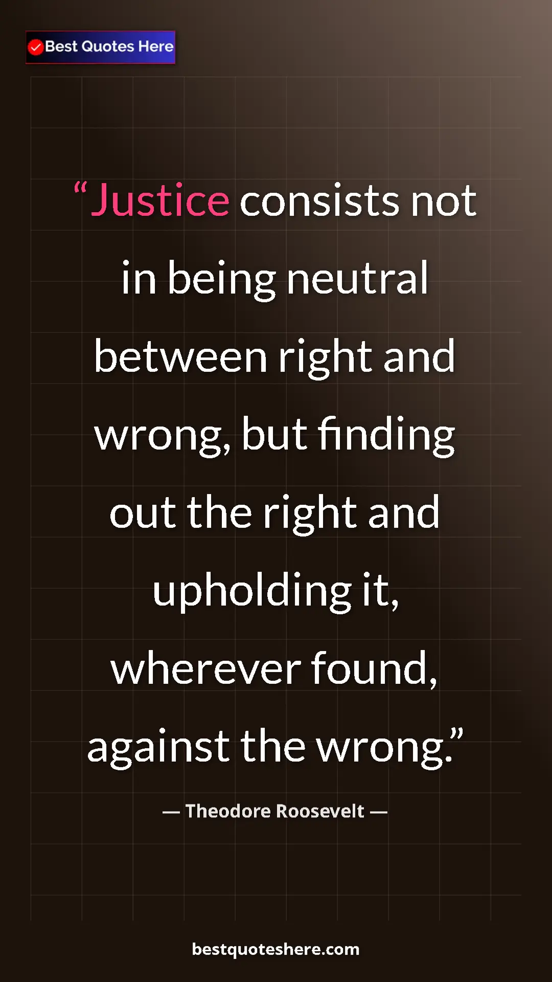 Pinterest quote poster by Theodore Roosevelt: "Justice consists not in being neutral between right and..."