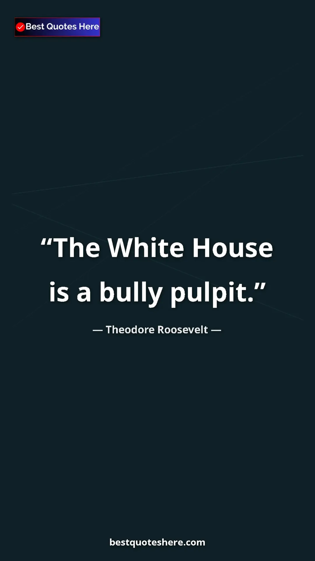 Theodore Roosevelt Quote Card: "The White House is a bully pulpit." Pinterest quote poster by Theodore Roosevelt: "The White House is a bully pulpit."