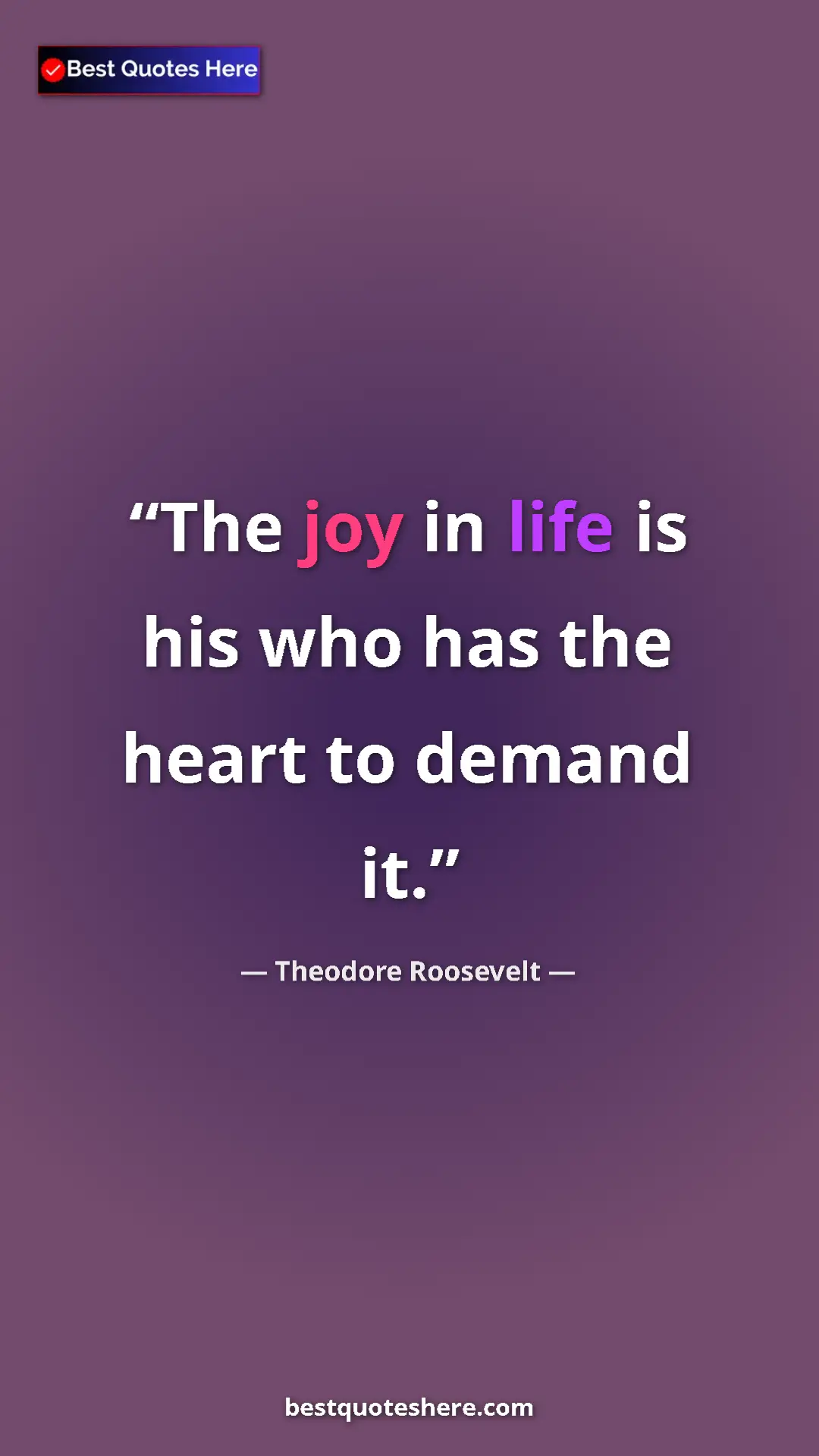 Pinterest quote poster by Theodore Roosevelt: "The joy in life is his who has the heart to demand it."