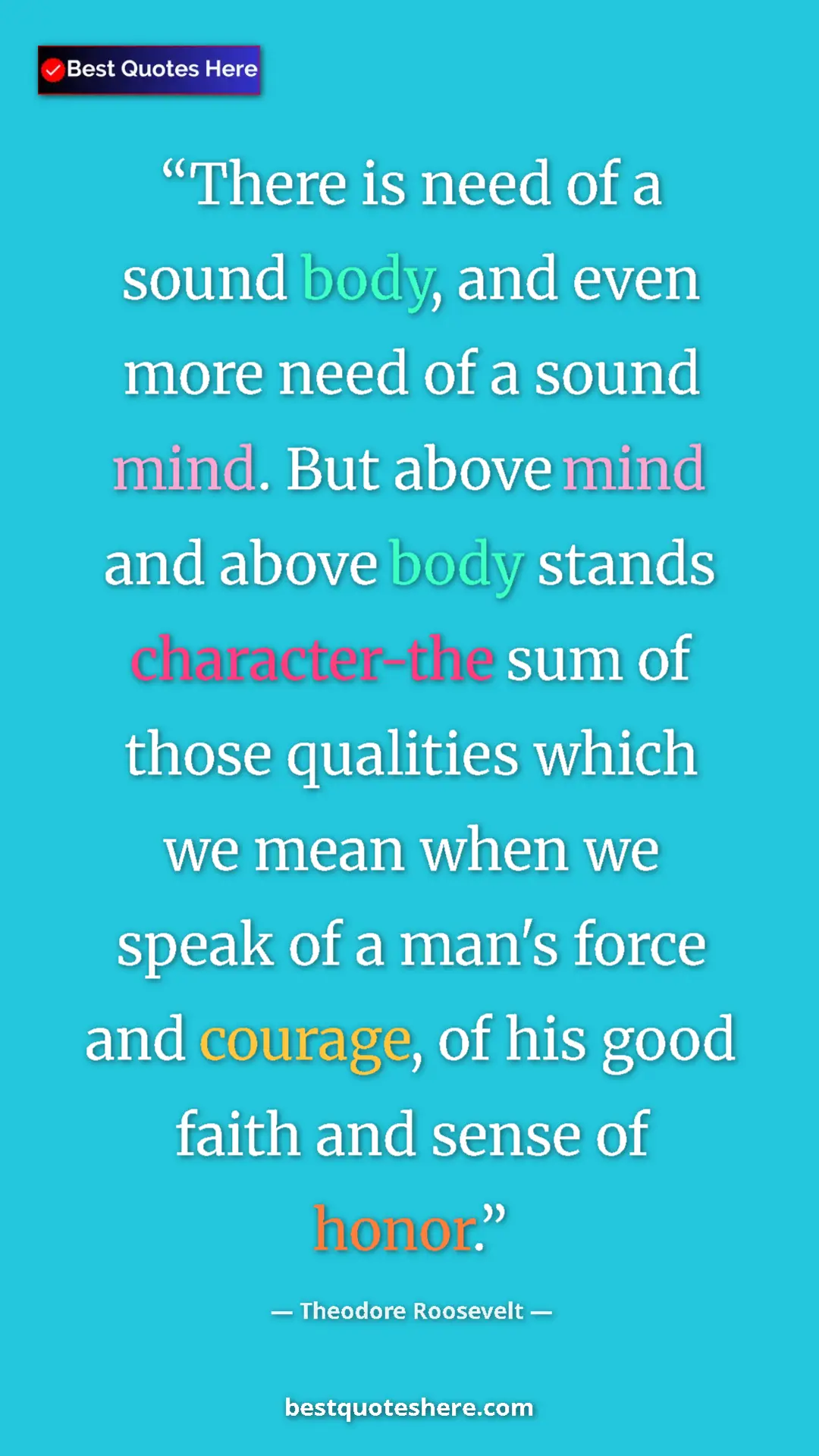 Pinterest quote poster by Theodore Roosevelt: "There is need of a sound body, and even more need of a..."
